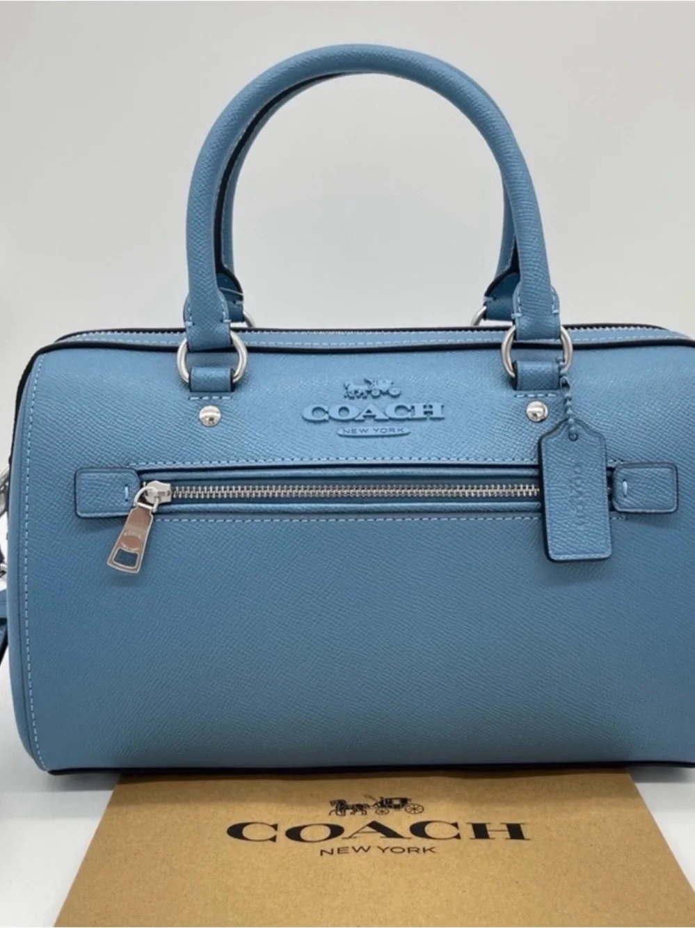 Coach Rowan Turquoise Blue Pebbled Leather Satchel with Gold Hardware